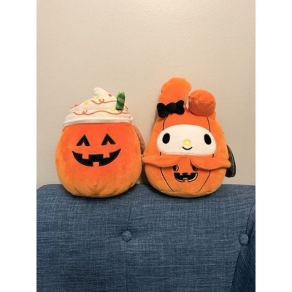 NWT Halloween Squishmallows 8" Lester‎ The Pumpkin Latte & Hello Kitty My Melody